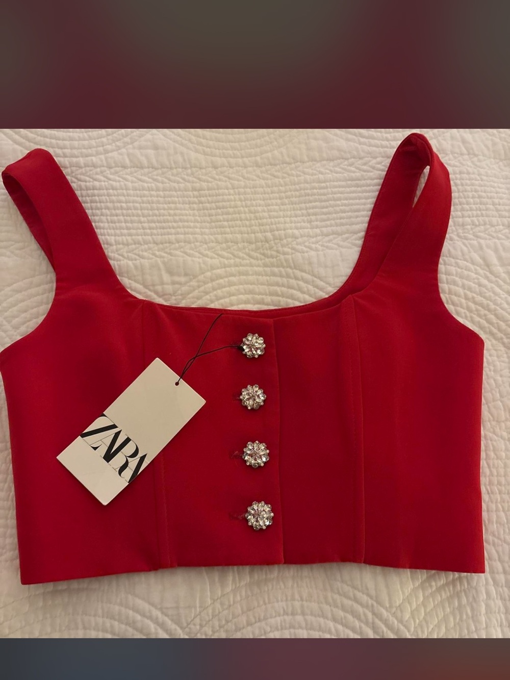 Zara Red Embellished Crop Top - Picture 1 of 3